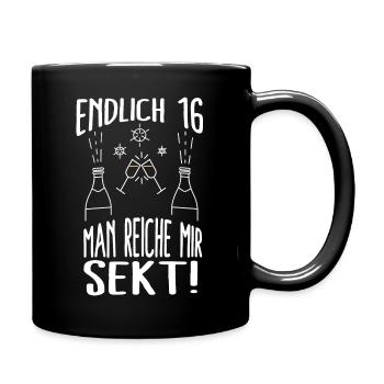 16. Geburtstag - Man reiche mir Sekt. Geschenk - Tasse einfarbig - Schwarz - Rechts