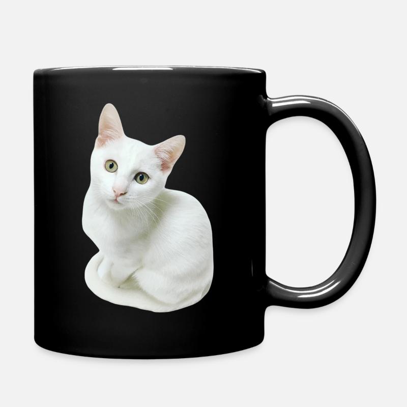 Weiße Katze - Tasse einfarbig - Schwarz