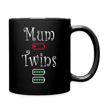 Mum Twins Battery Hearts Low Energy Level - Full Colour Mug - black - Right