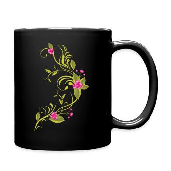 Blühender Zweig - Tasse einfarbig - Schwarz - Rechts