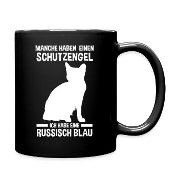 Schutzengel Katze Kater Russisch Blau - Tasse einfarbig - Schwarz - Rechts