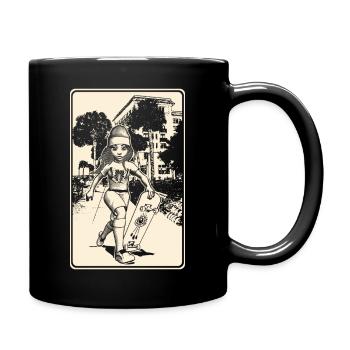 Comic Skateboard Girl an der Strandpromenade! - Tasse einfarbig - Schwarz - Rechts