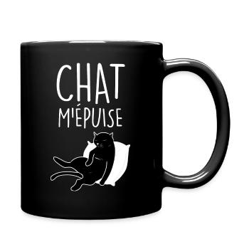 Chat M'épuise Jeu De Mots Drôle Fan de Chat - Mug uni - noir - Droite