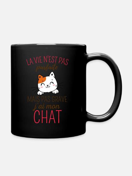 La vie n'est pas parfaite mais j'ai mon chat - Mug uni - noir