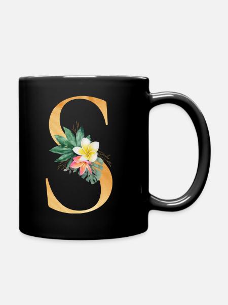 Personalisierbar Monogramm S Tropisch Botanik - Tasse einfarbig - Schwarz