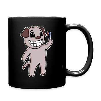 Dog with toothbrush - Full Colour Mug - black - Right