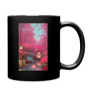 Japanese Temple and Sakura - Full Colour Mug - black - Right