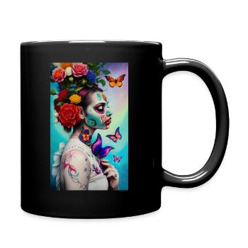 ARTWORK Flower Power Girl - Tasse einfarbig - Schwarz - Rechts