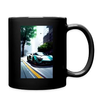 Racing cars in a gloomy city atmosphere - Full Colour Mug - black - Right