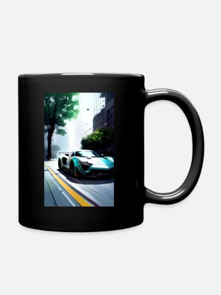 Racing cars in a gloomy city atmosphere - Full Colour Mug - black