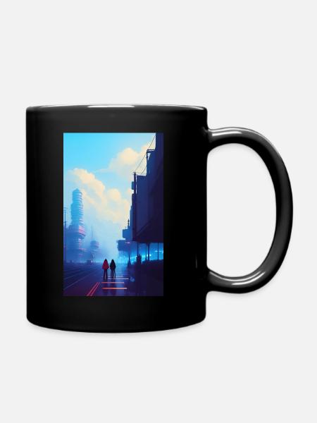 Rainy Day in the city - Full Colour Mug - black