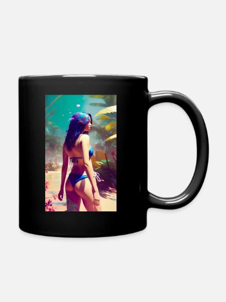Girl on the colorful beach 01 - Full Colour Mug - black