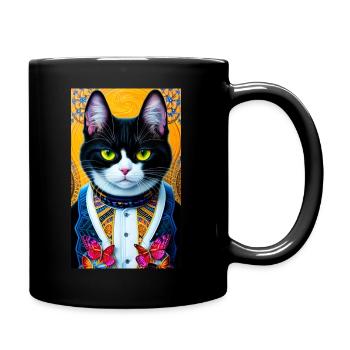 Schwarz weisser Kater Gemälde - Tasse einfarbig - Schwarz - Rechts