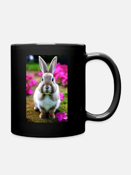 Blumiges Häschen - Tasse einfarbig - Schwarz