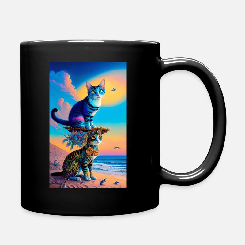 Katzen am Strand - Tasse einfarbig - Schwarz