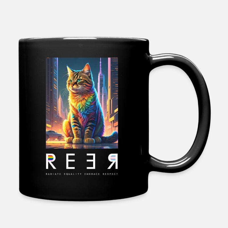 RADIATE EQUALITY EMBRACE RESPECT - Rainbow Cat - Full Colour Mug - black