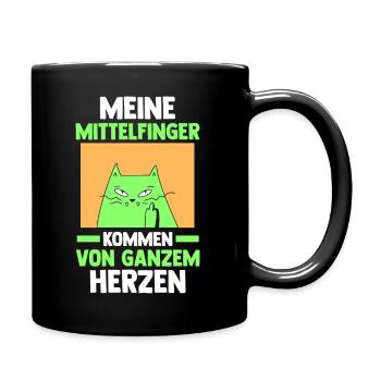 Katze Katzenbesitzer Katzenliebhaber Mittelfinger - Tasse einfarbig - Schwarz - Rechts