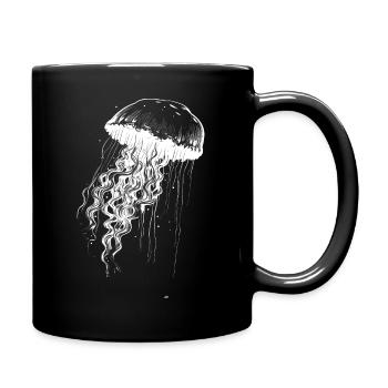 Jellyfish white on black - Jellyfish motif - Full Colour Mug - black - Right