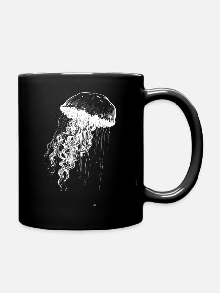 Qualle weiß auf schwarz - Jellyfish Motiv - Tasse einfarbig - Schwarz