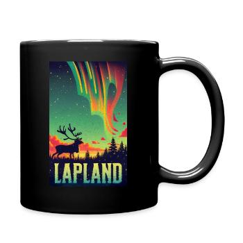 Reindeer and Northern Lights in Lapland Finland - Full Colour Mug - black - Right