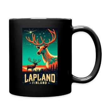 Reindeer and Northern Lights in Lapland Finland - Full Colour Mug - black - Right