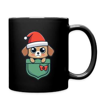 cute dog with christmas hat in pocket tshirt - Tasse einfarbig - Schwarz - Rechts