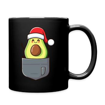 cute avocado with christmas hat in a grey pocket - Full Colour Mug - black - Right