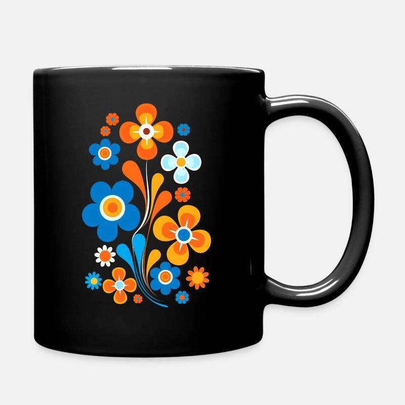 70s Floral Pattern - Full Colour Mug - black