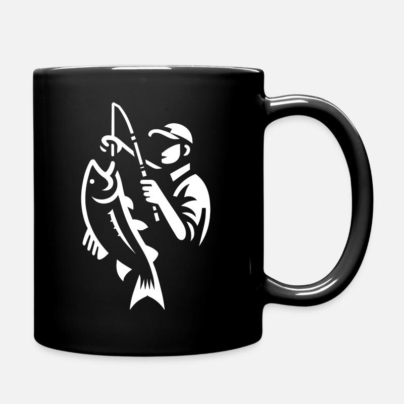 Angler mit Fisch - Tasse einfarbig - Schwarz