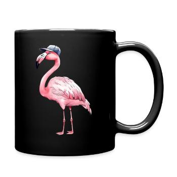 Pinker Flamingo mit Baseball Cap - Tasse einfarbig - Schwarz - Rechts