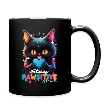 Kawaii Cat - Multicolored drips stay pawsitive - Full Colour Mug - black - Right
