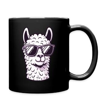 Llama mit Sonnenbrille, cool, no drama, Alpaka - Tasse einfarbig - Schwarz - Rechts