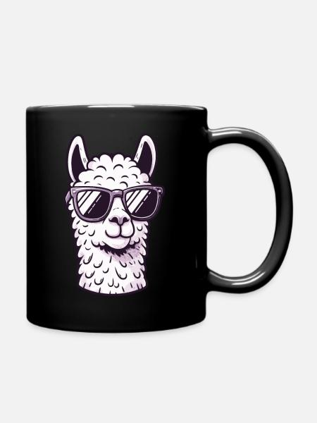 Llama mit Sonnenbrille, cool, no drama, Alpaka - Tasse einfarbig - Schwarz
