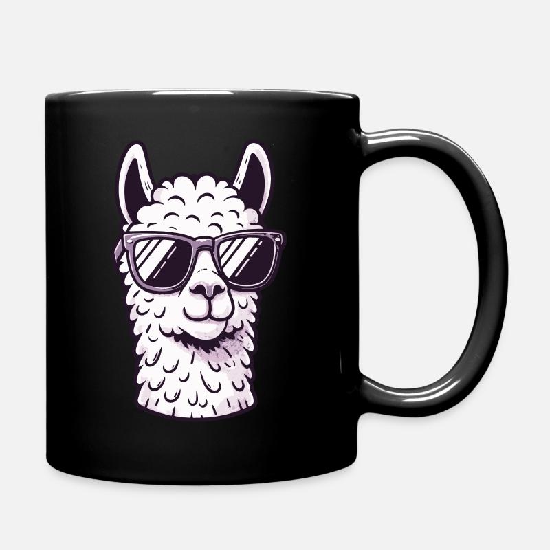 Llama mit Sonnenbrille, cool, no drama, Alpaka - Tasse einfarbig - Schwarz