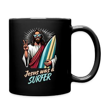 Surfer Surfing Jesus Urlaub Cool - Tasse einfarbig - Schwarz - Rechts