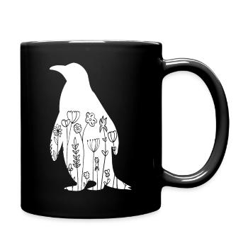 Niedliche Pinguin Liebhaber Tier Blumen Blumen - Tasse einfarbig - Schwarz - Rechts