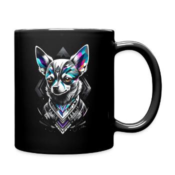 Blue geometric chihuahua dog - Full Colour Mug - black - Right
