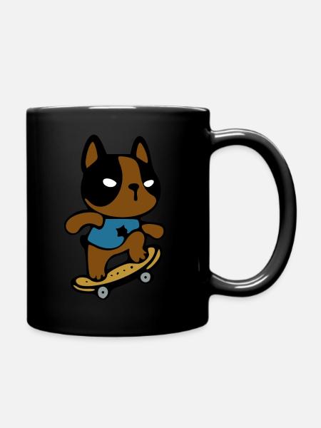 Hund auf Skateboard - Tasse einfarbig - Schwarz