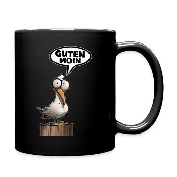 Guten Morgen Moin Möwe Sprechblase - Tasse einfarbig - Schwarz - Rechts