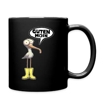 Guten Moin Möwe Sprechblase - Tasse einfarbig - Schwarz - Rechts