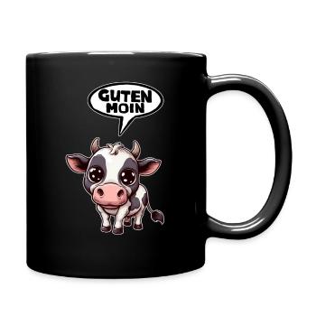 Guten Morgen Moin Kuh Cow - Tasse einfarbig - Schwarz - Rechts
