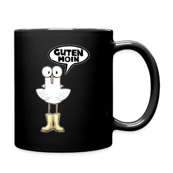 Guten Morgen Moin Möwe Sprechblase - Tasse einfarbig - Schwarz - Rechts