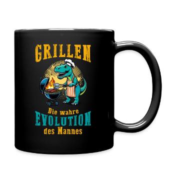 Grillen - Die wahre Evolution des Mannes | Shirt - Tasse einfarbig - Schwarz - Rechts