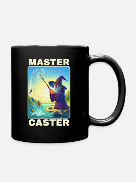 Master Caster - Magic Fishing Wizard - Full Colour Mug - black
