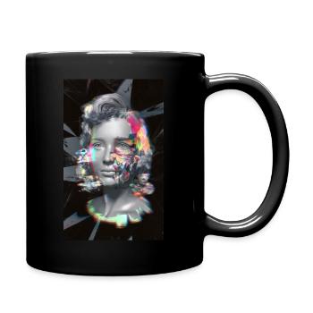 Vintage 70s Neon Glitch Portrait – Futuristic Art - Full Colour Mug - black - Right