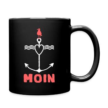 Möwe Anker Moin Möwe Maritime Motiv - Tasse einfarbig - Schwarz - Rechts