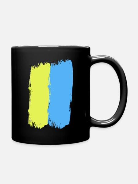 Gelbblauer Strich durch die Mitte - Tasse einfarbig - Schwarz