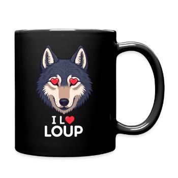 Ich liebe Wolf - Tasse einfarbig - Schwarz - Rechts