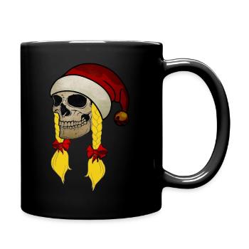 Skull Christmas Hat Braids Woman - Full Colour Mug - black - Right