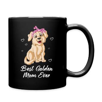 Mignonne maman Golden Retriever avec arc rose et cœurs - Mug uni - noir - Droite